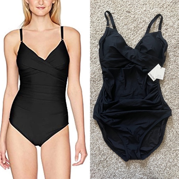 NEW Calvin Klein Black Ruched Tummy Control swim suit bathing suit 8 - Picture 1 of 5
